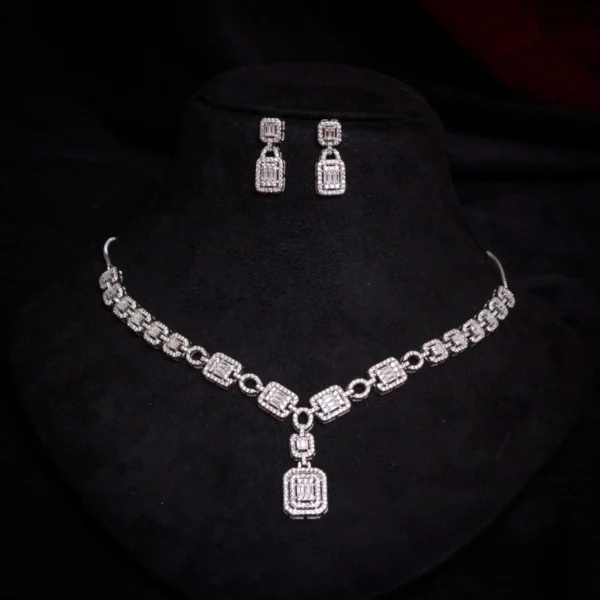 Full display of Baguette Cluster Necklace Set