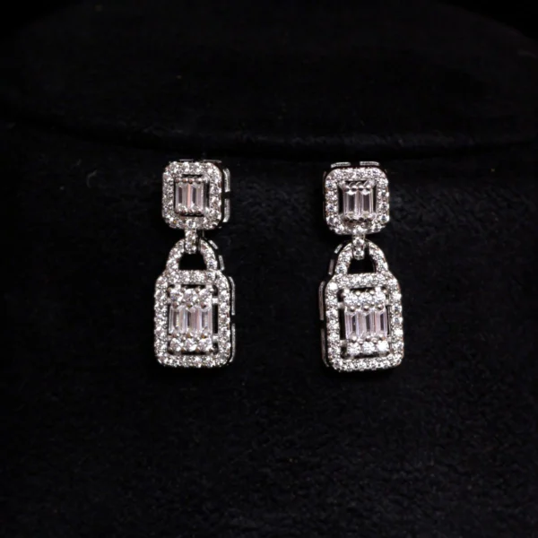 Earrings close up of Baguette Cluster Necklace Set