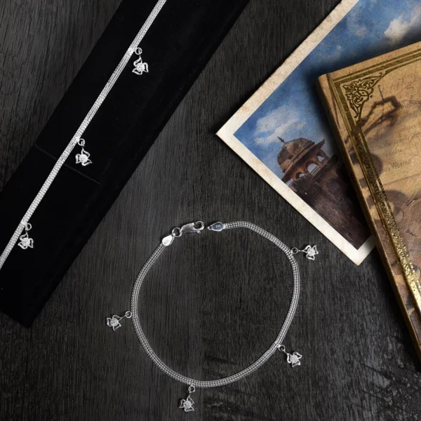 Left straight right circular Lotus Charm Anklets