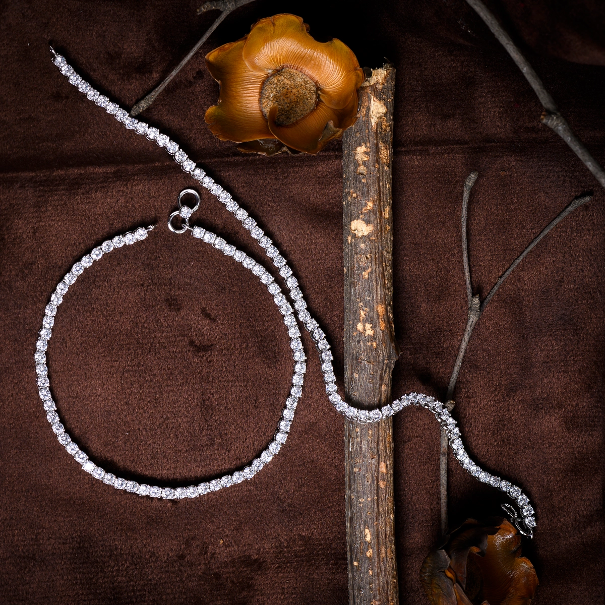 CZ Tennis Anklets – 925 Silver with Rhodium Plating 3 Full length display of CZ Tennis Anklets