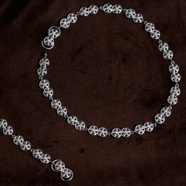 Circular top view of Floral Round Anklets – Graceful CZ Sparkle in 925 Silver
