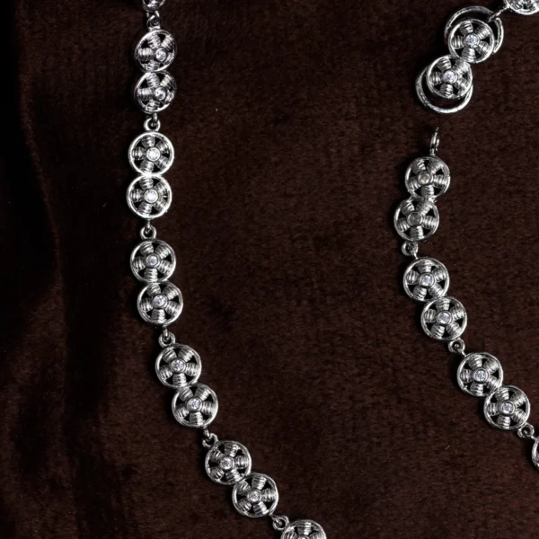 Close up of Floral Round Anklets – Graceful CZ Sparkle in 925 Silver