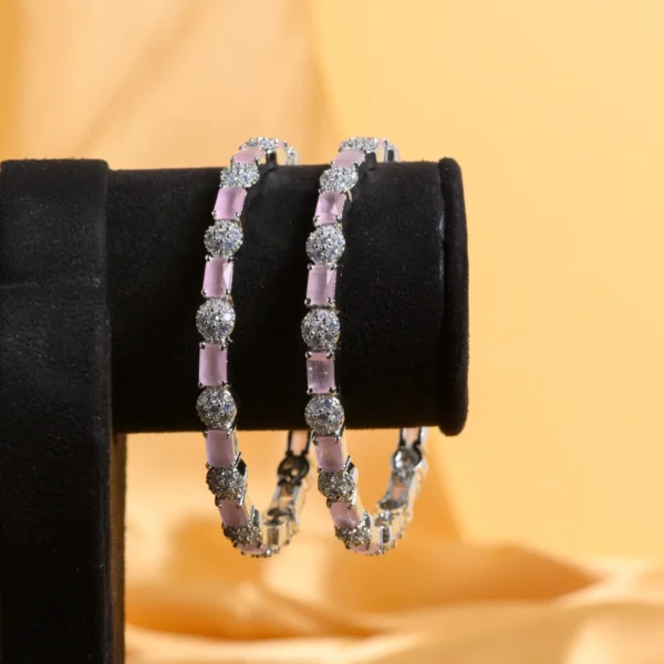 Hanging view of Pink Stone CZ Bangles in 925 silver