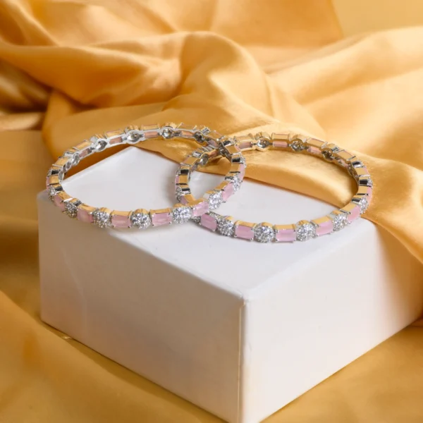Top view of Pink Stone CZ Bangles in 925 silver