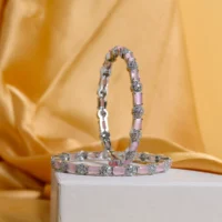 Full front and side display of Pink Stone CZ Bangles in 925 silver