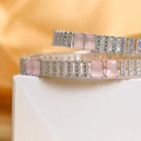 Close up of Pink Stone CZ Layer Bangles