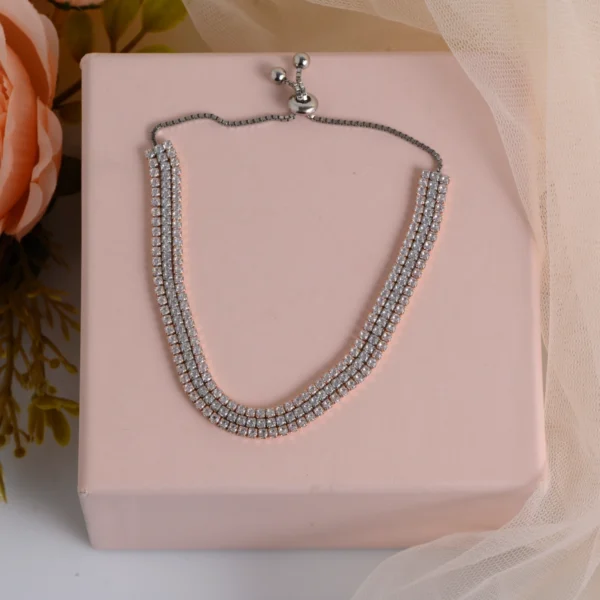 Full stretched view of Dual Tone 3-Layer CZ Tennis Bracelet
