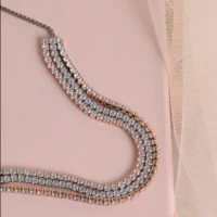 Close up of Dual Tone 3-Layer CZ Tennis Bracelet