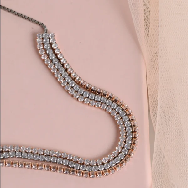 Close up of Dual Tone 3-Layer CZ Tennis Bracelet