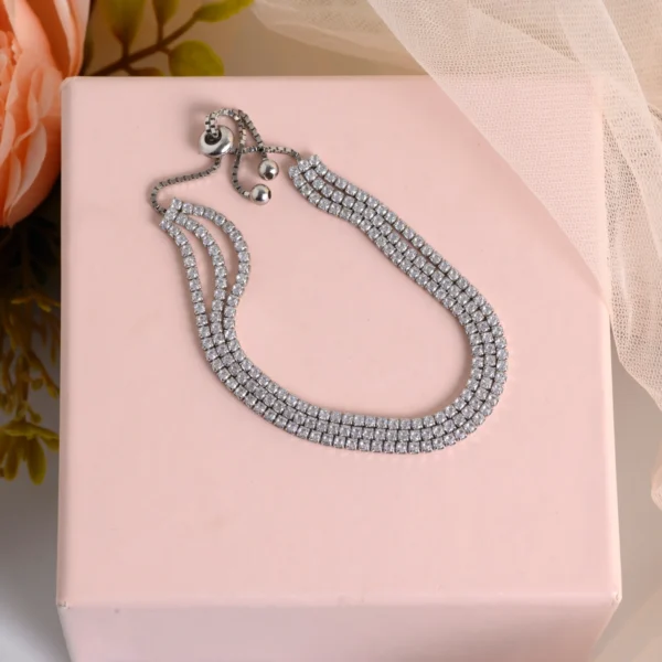 Top view of Classic 3-Layer CZ Tennis Bracelet