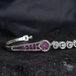 Close up of Ruby Halo Openable Bracelet