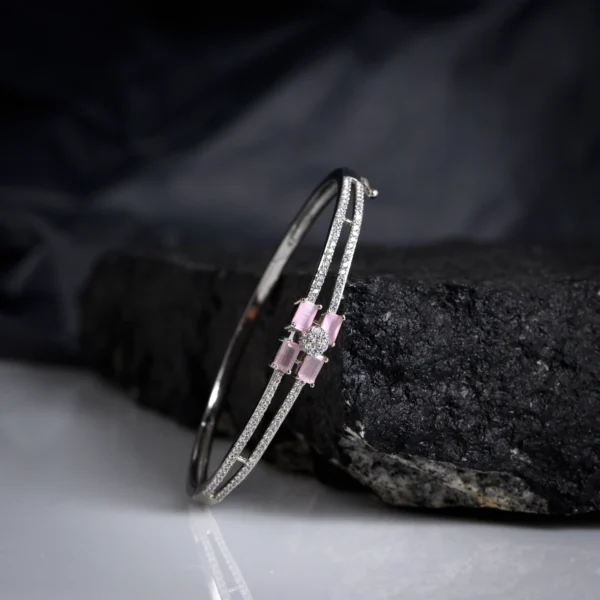 Slant view of Pink Stone Dual Band Bracelet