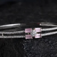 Close up of Pink Stone Dual Band Bracelet