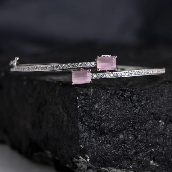 Side view of Twin Pink Stone CZ Bracelet