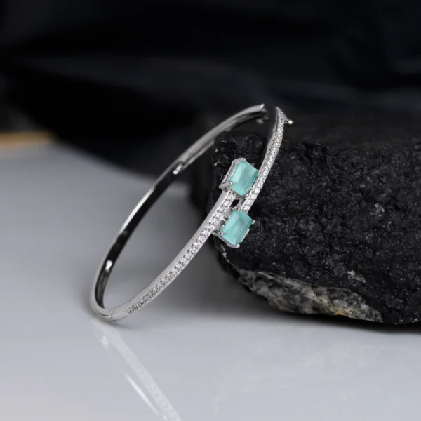 Front side aligned view of Twin Green Stone CZ Bracelet