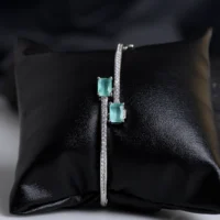 Close up of Twin Green Stone CZ Bracelet