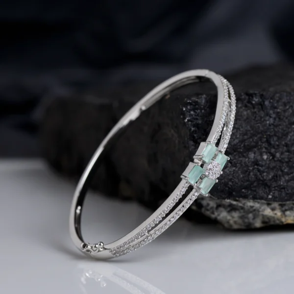 Slant view of Quad Green Stone CZ Bracelet