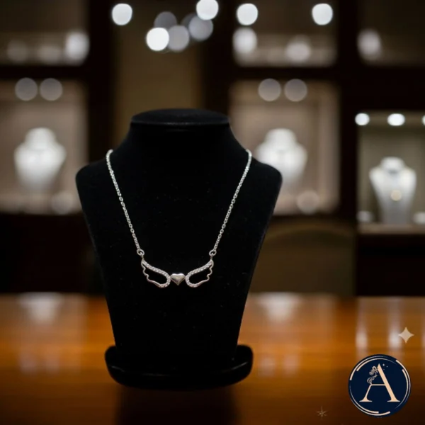 Display on a bust of Guardian Angel Wings Heart Necklace – 925 Silver