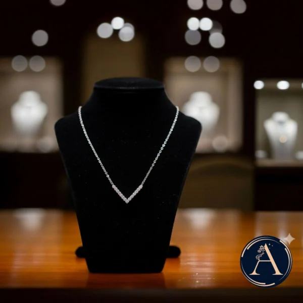 Display on bust of Sparkling V-Shape Bar Necklace – 925 Silver