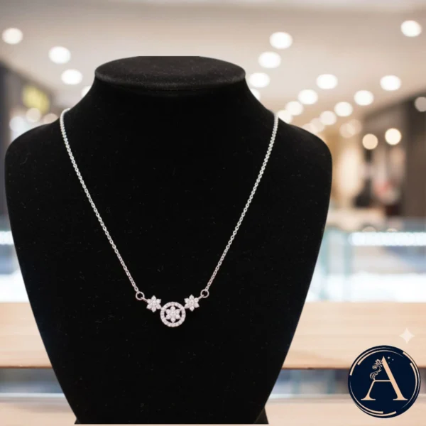 Display on bust of Three Flower Cluster Necklace – 925 Silver