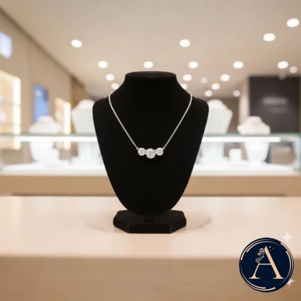 Display on bust of Three Stone Bar Necklace – 925 Silver