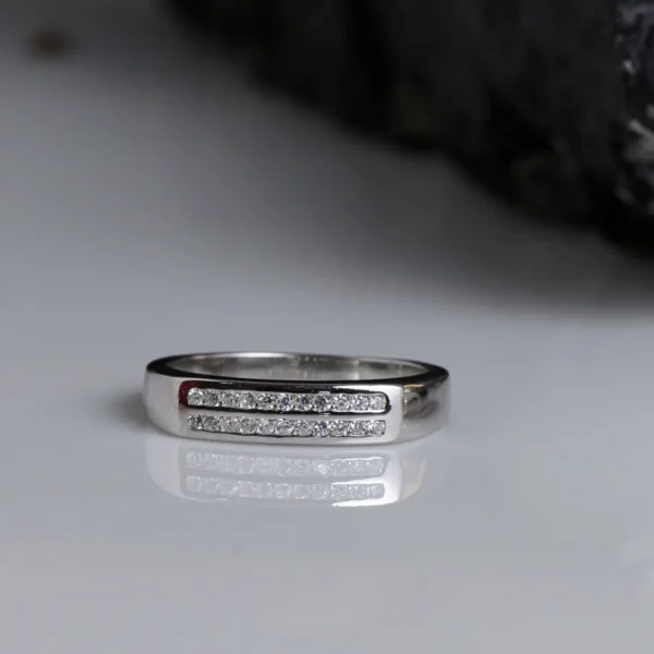 Front close up view of Dual Line CZ Band Ring for Women – 925 Silver