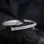 Front full display with arrow on top full CZs in view of Arrowline Bracelet Sleek Baguette CZ Wrap in 925 Silver