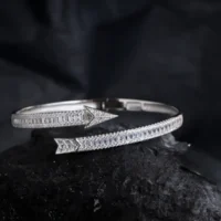 Front full display with arrow on top full CZs in view of Arrowline Bracelet – Sleek Baguette CZ Wrap in 925 Silver