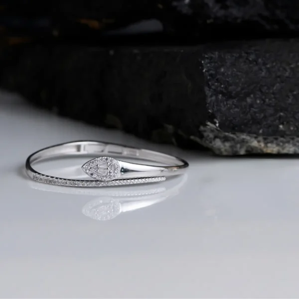 Front inverted view to see the full CZs of Teardrop CZ Bracelet – Pavé Shine Sleek Wrap in 925 Silver