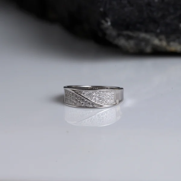 Front view of Classic CZ Wave Band Ring for Women– 925 Silver