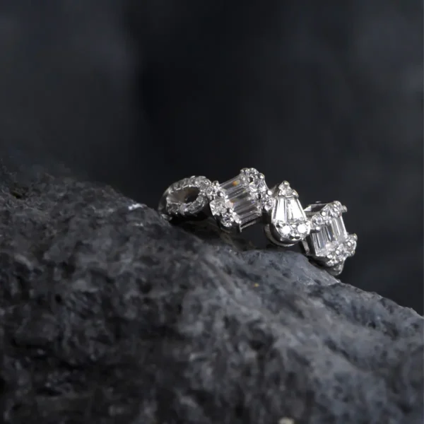 Front view of Geo-Duet CZ Ring – Mixed-Cut Sparkle in 925 Silver