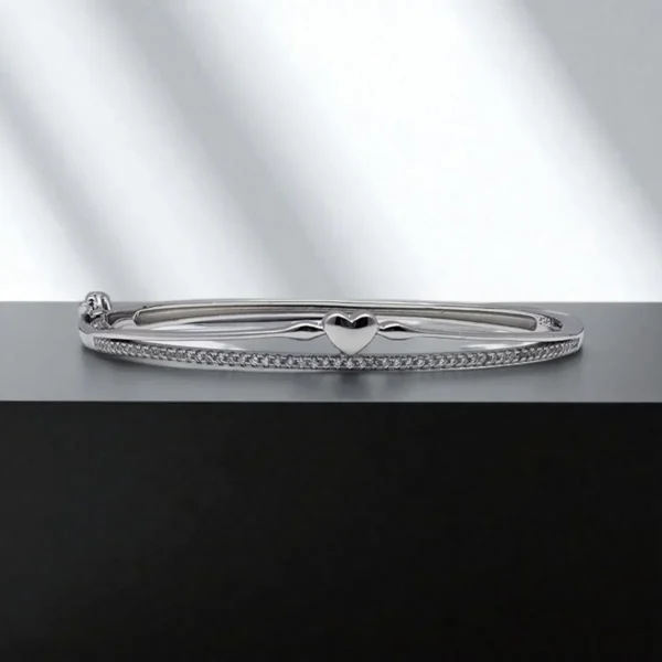Front view of Silver Heart Kada – Fine Row of Micro-Set CZ in 925 Silver