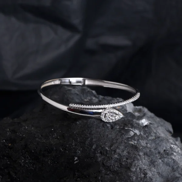 Front view with CZ slim band on top Teardrop CZ Bracelet – Pavé Shine Sleek Wrap in 925 Silver