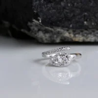 Front view with full CZ display of Teardrop CZ Ring – Pavé Shine Sleek Wrap in 925 Silver