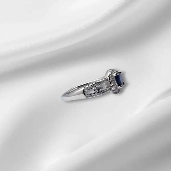 Full side CZ display of Sapphire Elegance Ring – 925 Silver