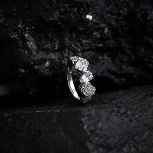 Full display of Geo-Duet CZ Ring – Mixed-Cut Sparkle in 925 Silver