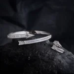 Full front display of Arrowline Set– Sleek Baguette CZ Wrap in 925 Silver