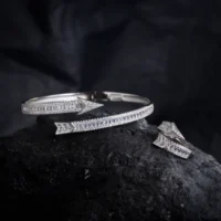 Full front display of Arrowline Set– Sleek Baguette CZ Wrap in 925 Silver