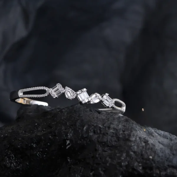 Full front display of Geo-Duet CZ Bracelet – Mixed-Cut Sparkle in 925 Silver