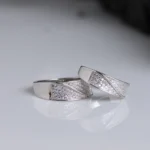 Full front view of Classic CZ Wave Band Rings for Couple– 925 Silver