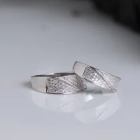 Full front view of Classic CZ Wave Band Rings for Couple– 925 Silver