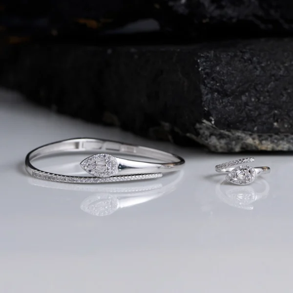 Full front view of Teardrop CZ Set – Pavé Shine Sleek Wrap in 925 Silver