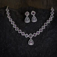 Full length view of Amethyst CZ Necklace Set Purple Elegance in 925 Silver