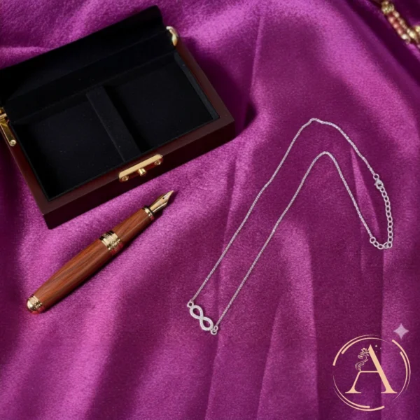 Full length view with pendant, chain and locking mechanism of Classic Infinity Necklace – 925 Silver
