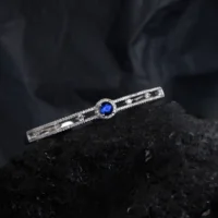 Full tilted display with center stone and CZ of Sapphire Elegance Bracelet 925 Silver