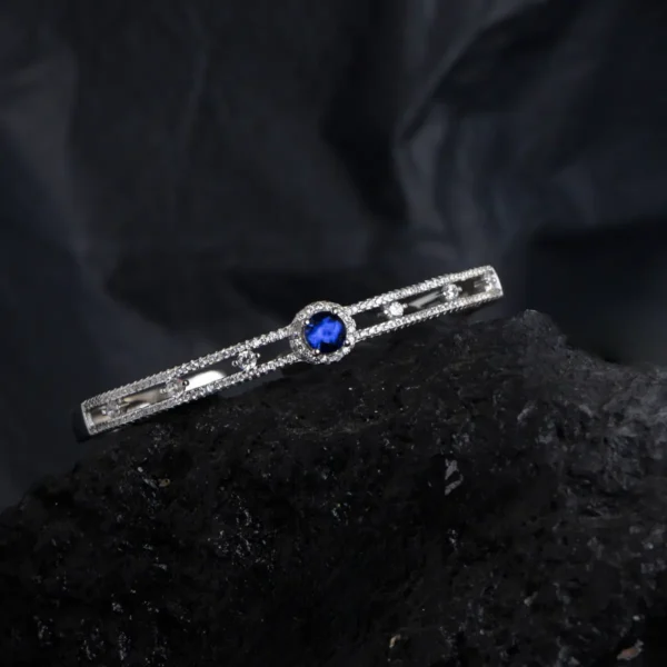 Full tilted display with center stone and CZ of Sapphire Elegance Bracelet – 925 Silver
