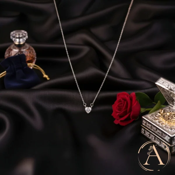 Hanging display of Heart Solitaire Pendant Necklace – 925 Silver