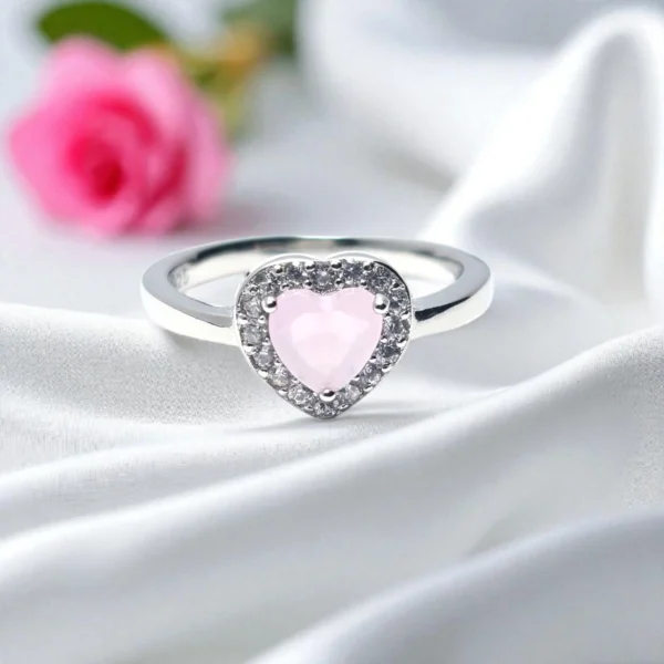 Front view of Romantic Blush Aurora Heart Ring