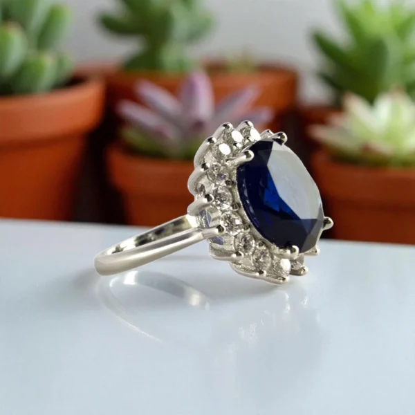 Side view of Royal Blue Oval Glow Ring – 925 Silver
