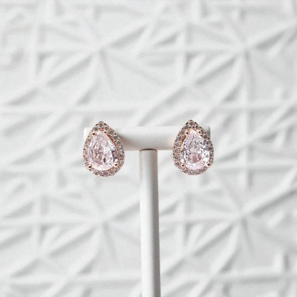 Hanging display of Rose Halo Teardrop Stud